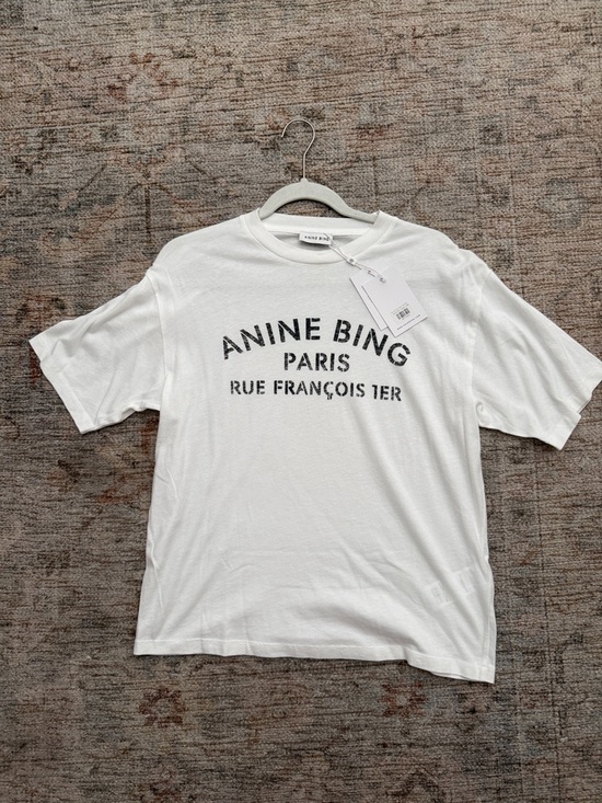 Anine Bing Tops - Anine Bing White Tee with Black Logo Print